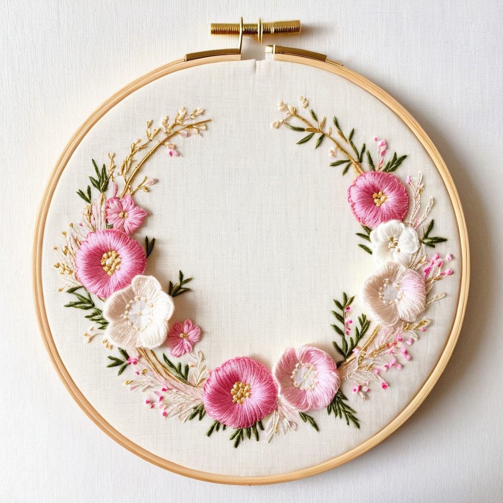 Custom wedding embroidery hoop with couple names and floral wreath