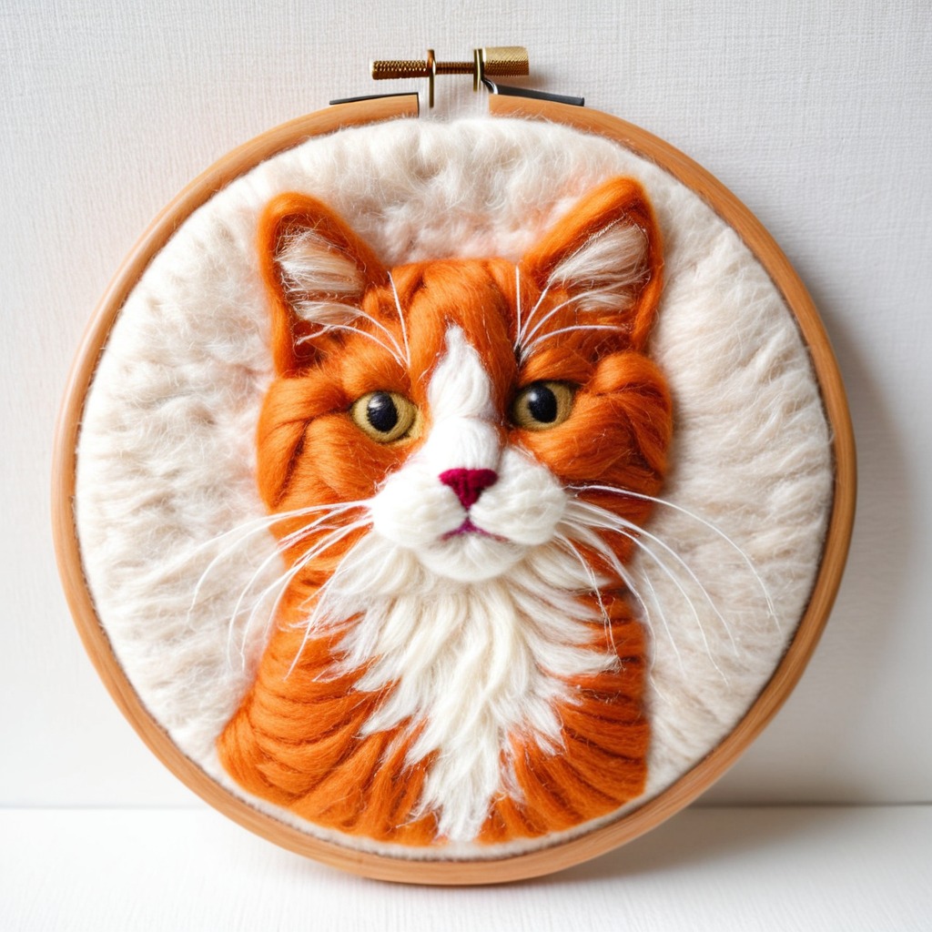 Needle felted cat portrait - handcrafted DIY art